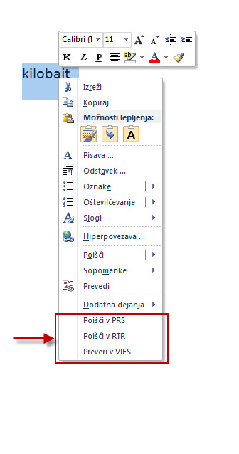 Notar Ekspert - možnosti v kontekstnem meniju